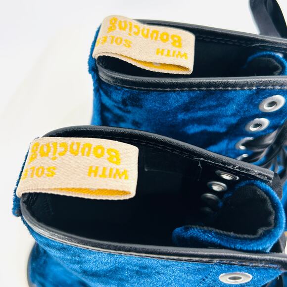 New Dr. Martens Blue Velvet Lace-Up Combat Boots - Picture 6 of 10